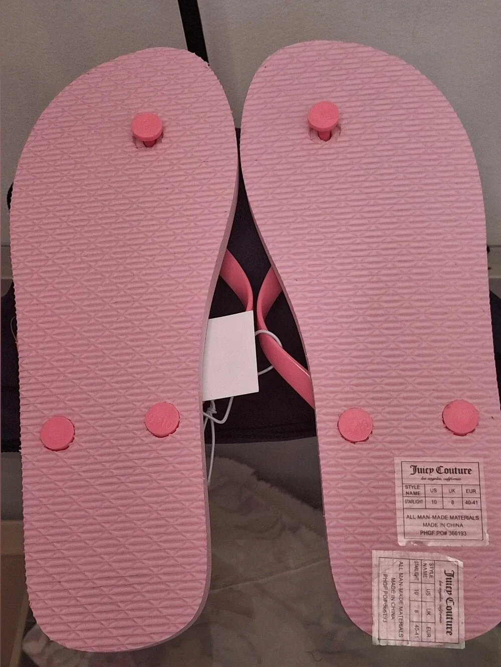 Juicy Couture Pink Rhinestone-Trim Logo Flip Flops